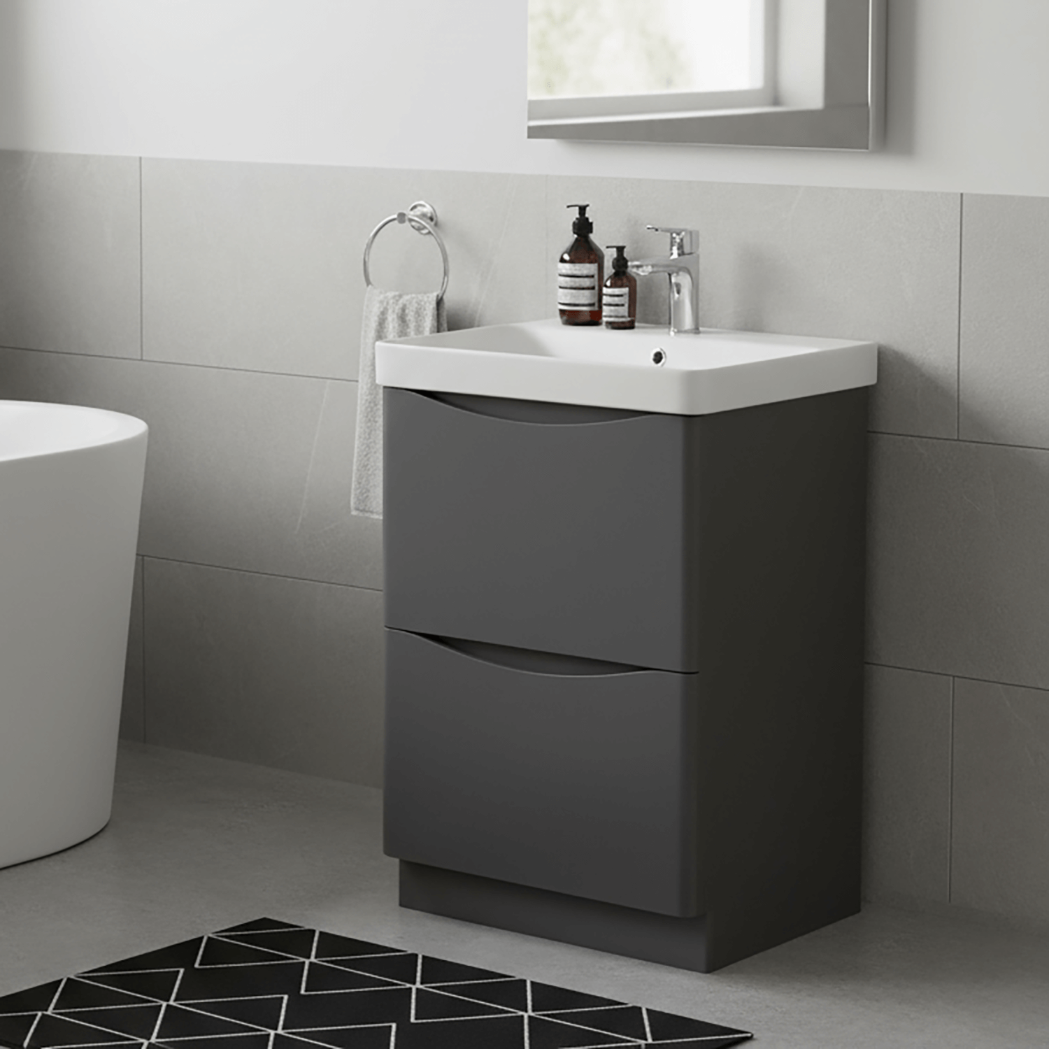 Bathroom Vanity Unit Floor Standing 2-Drawer Matt Anthracite