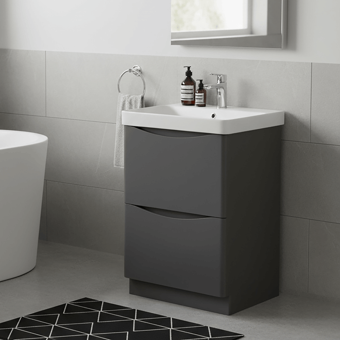Bathroom Vanity Unit Floor Standing 2-Drawer Matt Anthracite