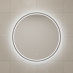 Round LED Bathroom Mirror 60cm Black Frame, Anti-Fog Demister
