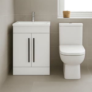 600mm Gloss White Floor Standing Bathroom Vanity Unit with Basin & Close Coupled Toilet