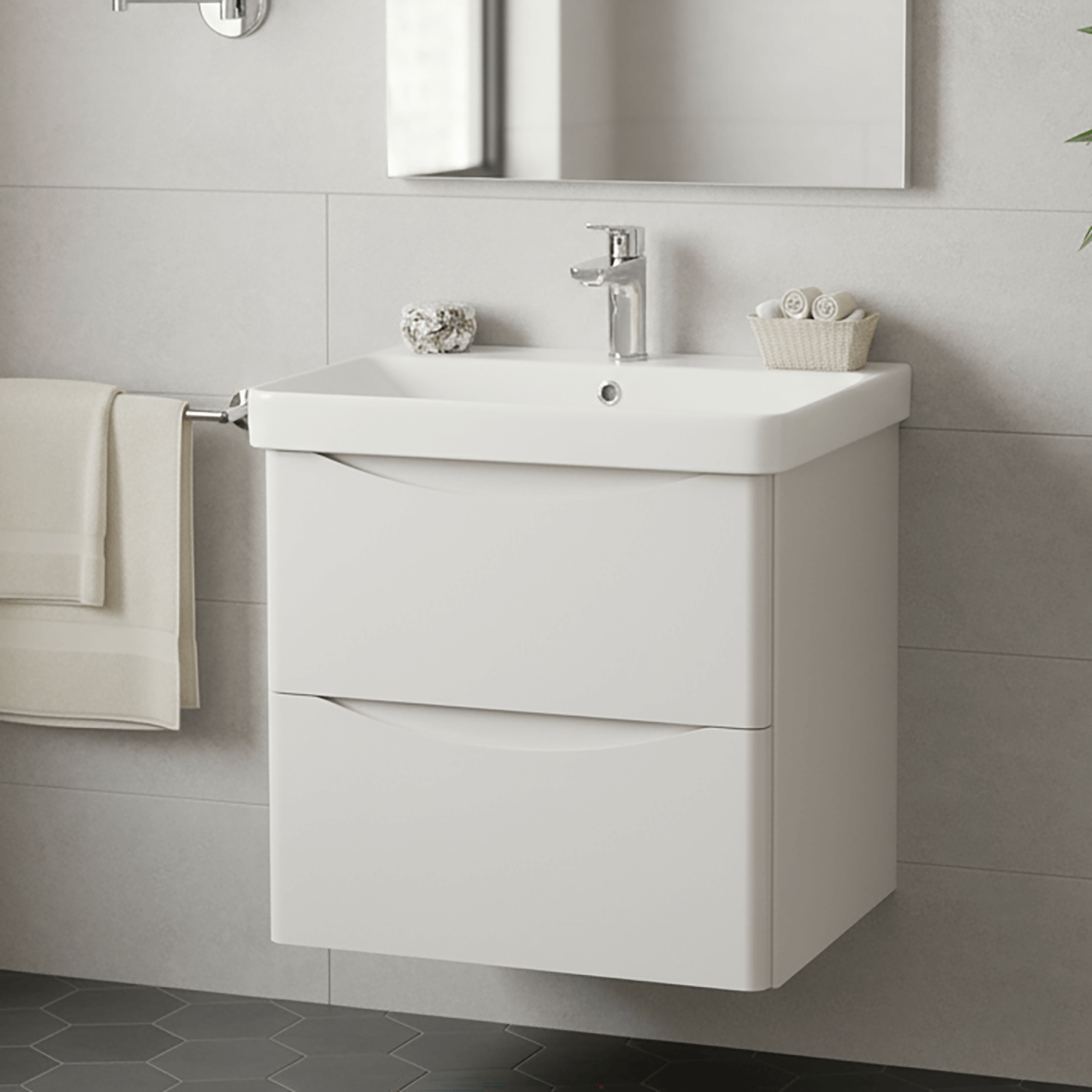 Bathroom Vanity Unit Wall Mounted 2-Drawer Cashmere
