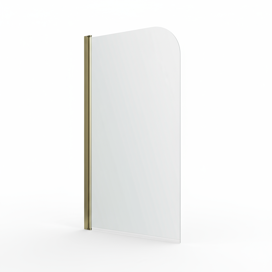 Hinged Radius Curved Brushed Brass Shower Bath Screen 1400 -780mm