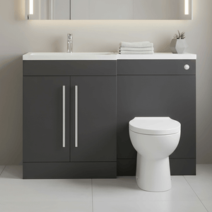 Matt Grey (LH) Combination Basin WC  Unit & Bilo BTW Toilet 1100mm Chrome Handles