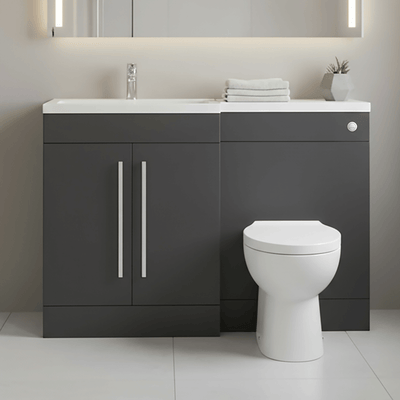 Matt Grey (LH) Combination Basin WC  Unit & Bilo BTW Toilet 1100mm Chrome Handles
