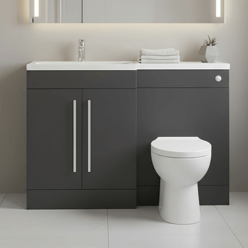 Matt Grey (LH) Combination Basin WC  Unit & Bilo BTW Toilet 1100mm Chrome Handles