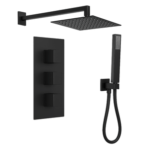 Matt Black Concealed Thermostatic Shower Mixer Set – Square Head & Handset