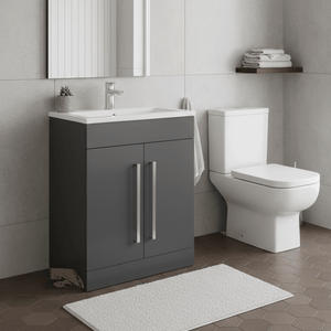 600mm Matt Grey Vanity Unit & Basin with Close Coupled Toilet Bathroom Set