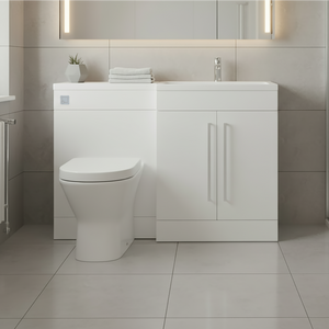 Gloss White (RH) Combination Basin WC Unit & Marbella BTW Toilet 1100mm Chrome Handles & Square Flush Plate