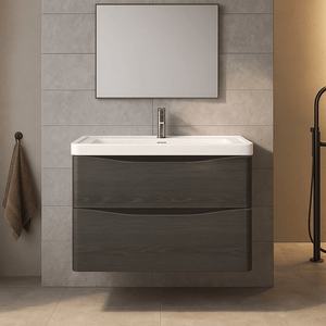 900mm Wall Hung Graphite Oak Vanity Unit And Basin