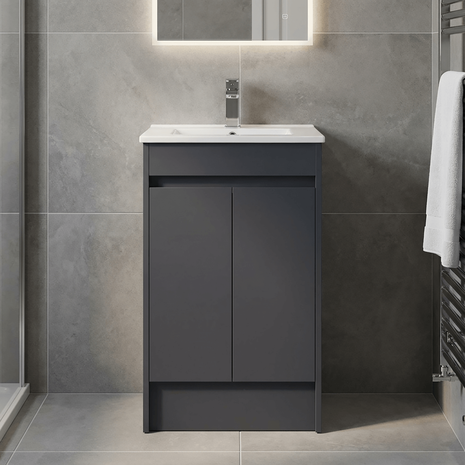 600mm Waterproof Floor-Standing Vanity Unit – Dark Grey