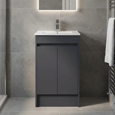 600mm Waterproof Floor-Standing Vanity Unit  Dark Grey Gloss