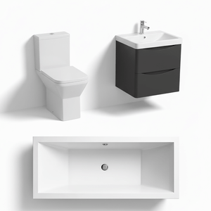 Double-Ended 1700mm Bath Suite with Wall-Hung Vanity & Toilet