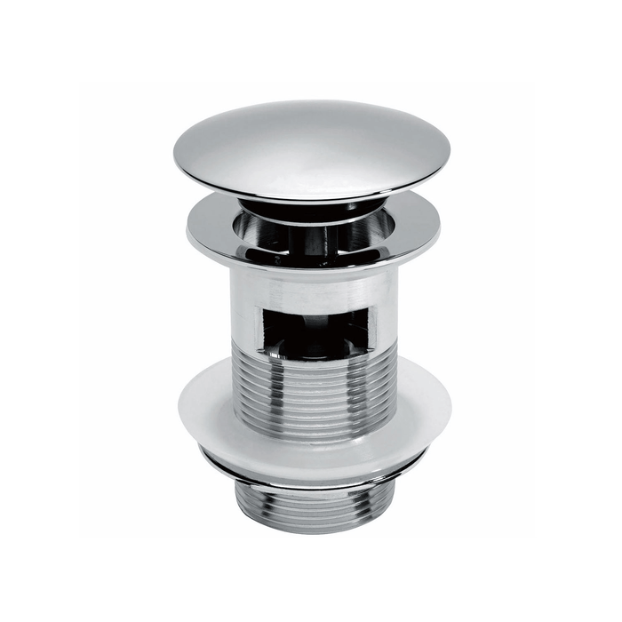 Chrome bathroom drain with overflow on a white background