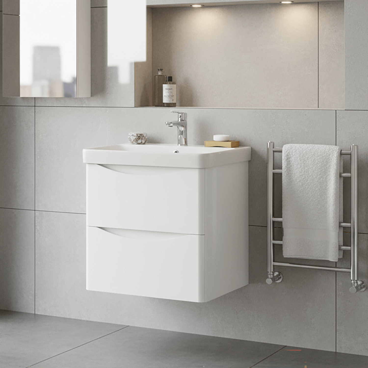 Bathroom Vanity Unit Wall Mounted 2-Drawer Gloss White