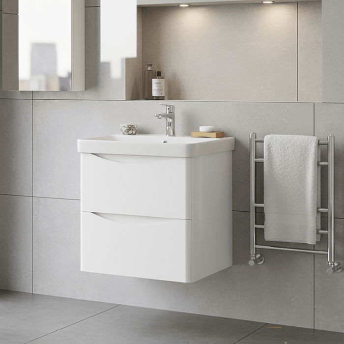 Bathroom Vanity Unit Wall Mounted 2-Drawer Gloss White