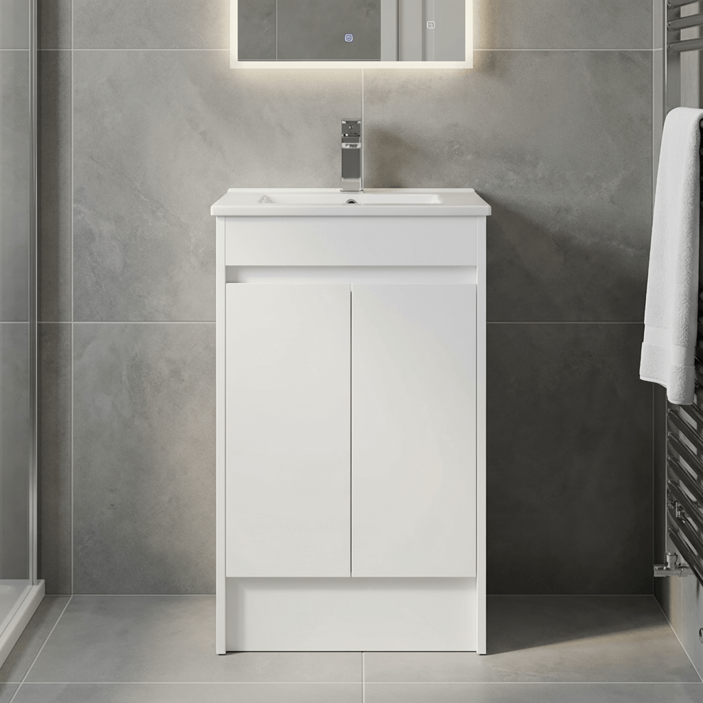 600mm Waterproof Floor-Standing Vanity Unit – White Gloss