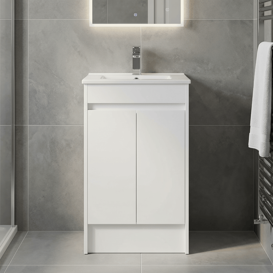 600mm Waterproof Floor-Standing Vanity Unit – White Gloss