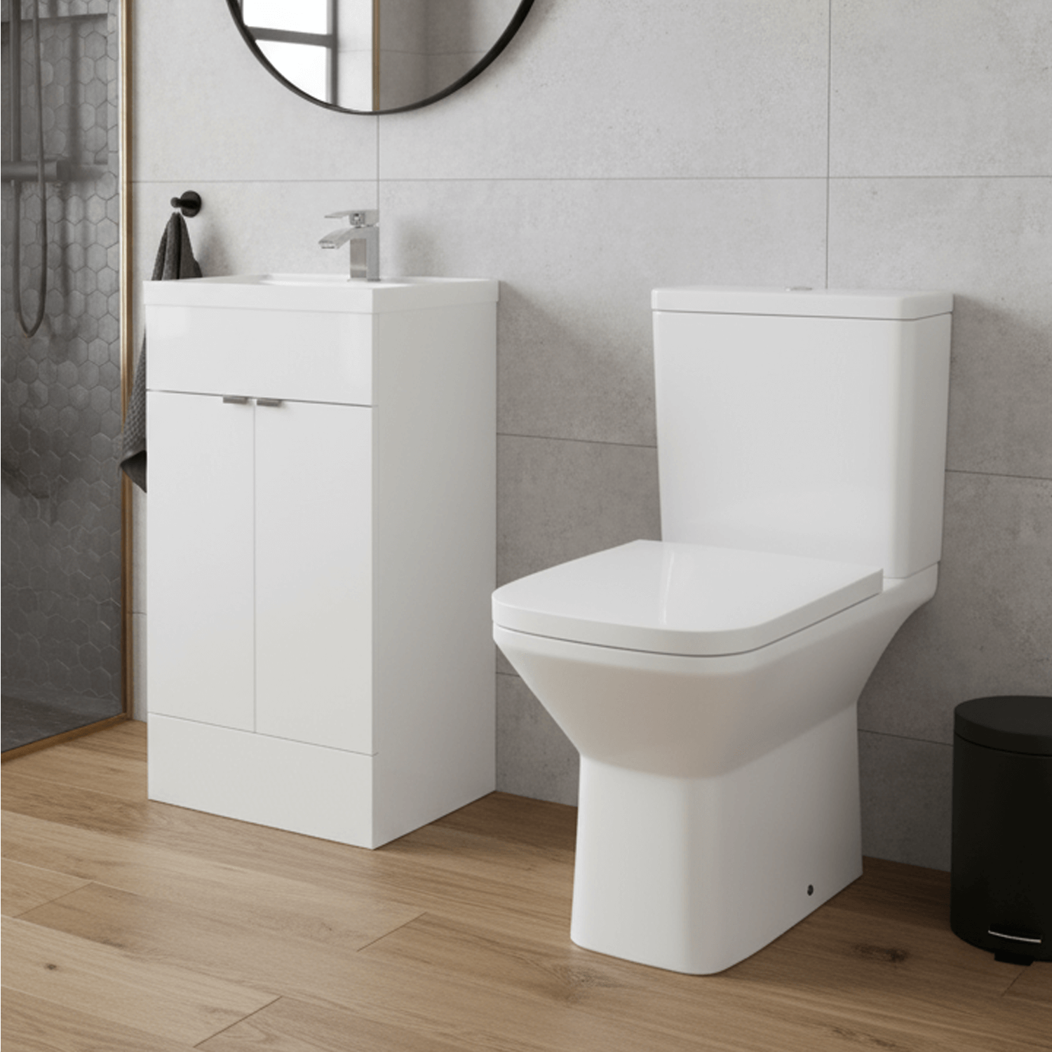 500mm Matt White Bathroom Vanity Unit with Basin & Close Coupled Square Toilet