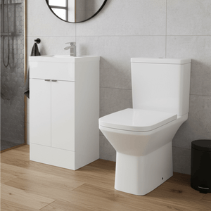 500mm Matt White Bathroom Vanity Unit with Basin & Close Coupled Square Toilet