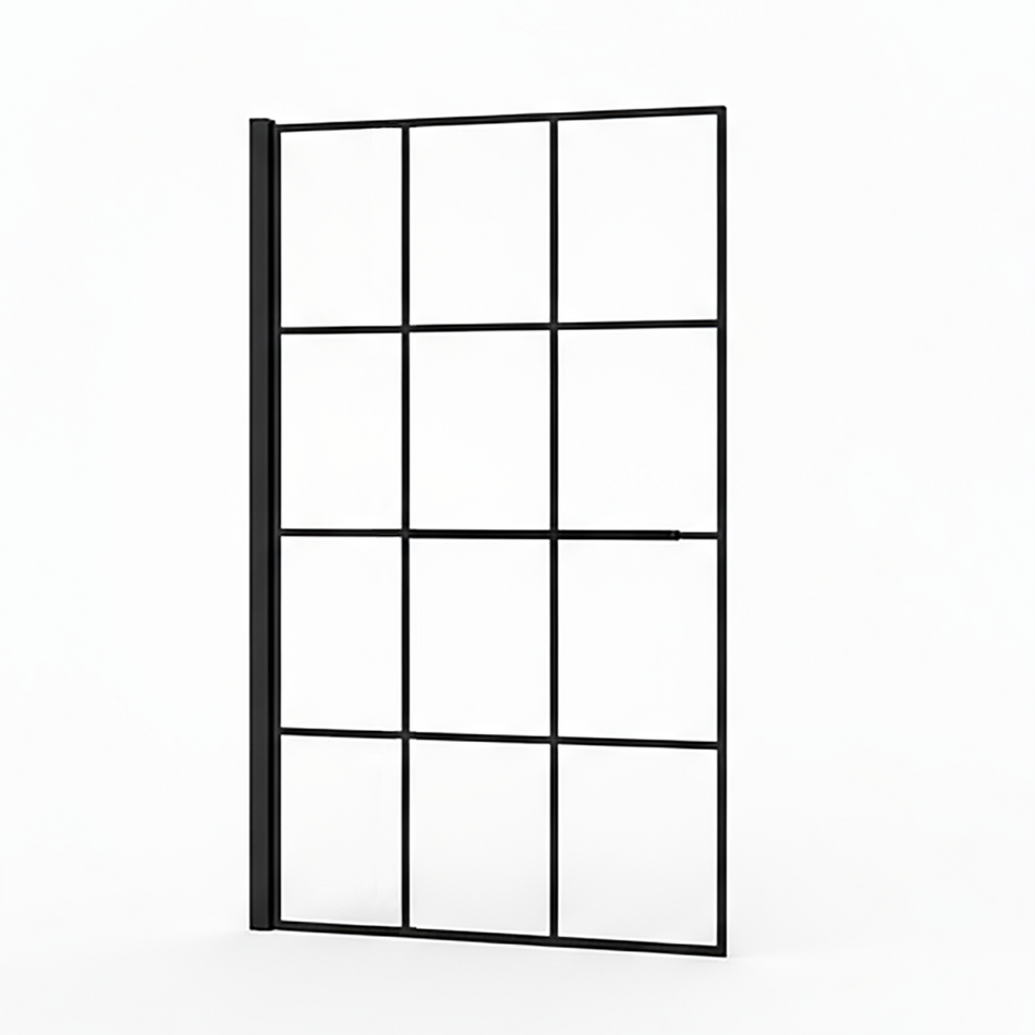 Crittell Black Grid Hinged Shower Bath Screen 1400 -800mm
