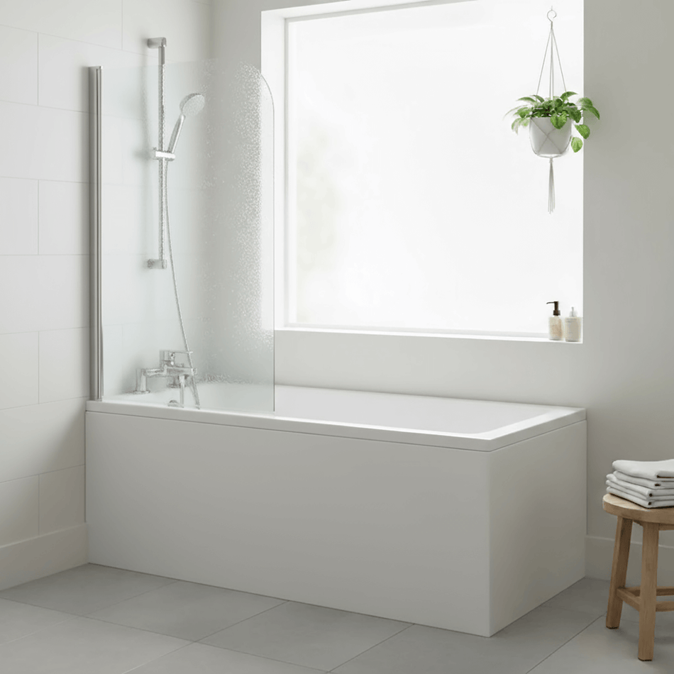 1700x700mm Bath with Hinged Radius Curved Polished Chrome Shower Bath Screen 1400x780mm