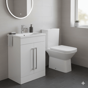 600mm Gloss White Floor Standing Vanity & Square Close Coupled Toilet