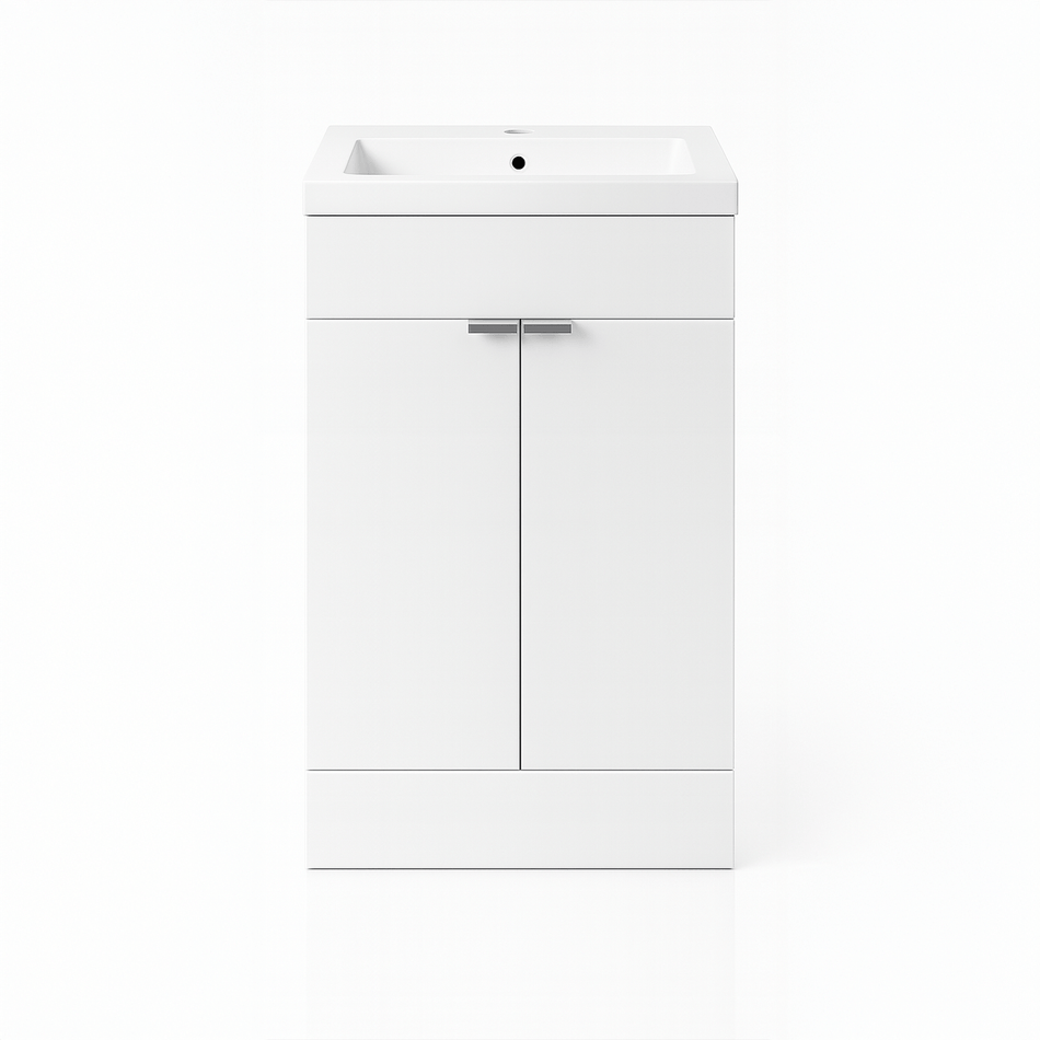 500mm Matt White Floor Standing Bathroom Vanity Unit with Basin