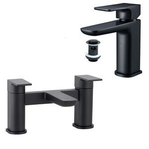 Black Mono Basin Tap With Waste & Bath Filler Set