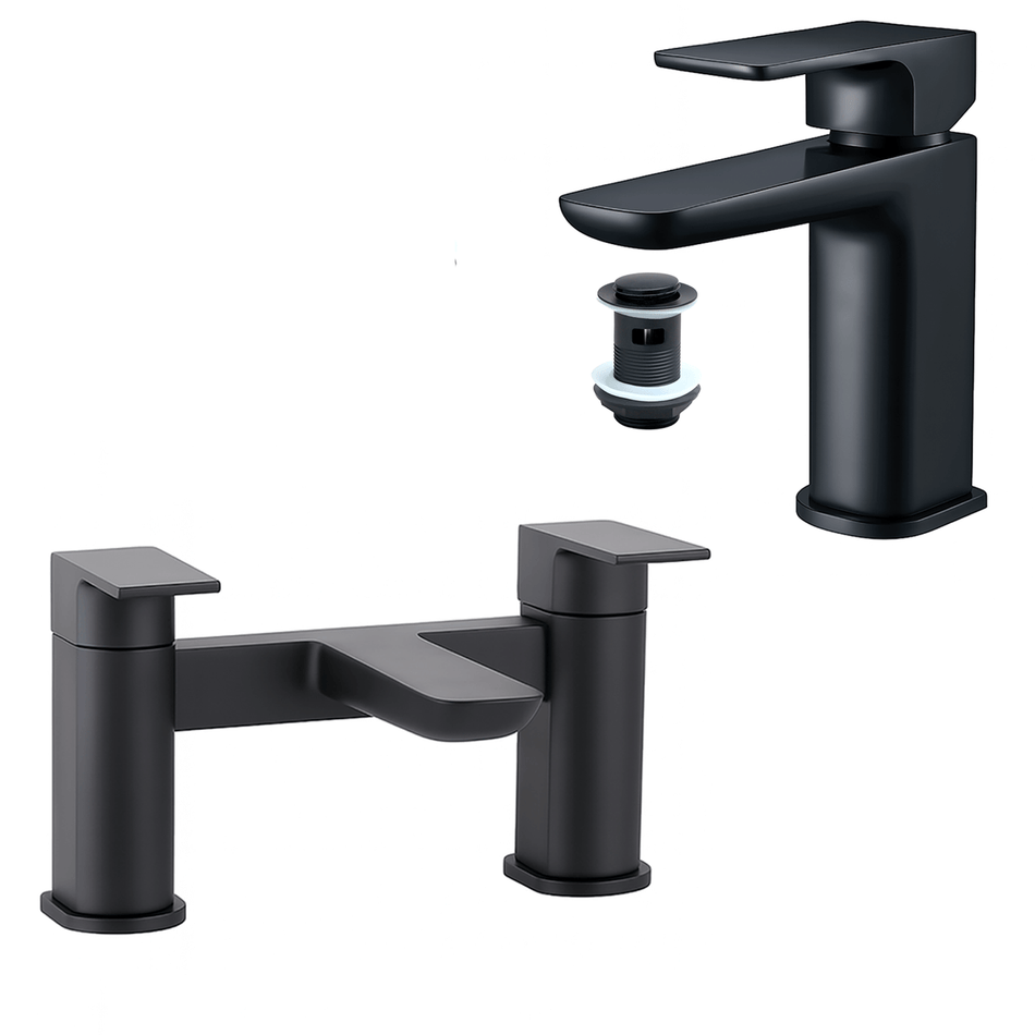 Black Mono Basin Tap With Waste & Bath Filler Set