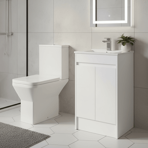 Elite Close Coupled Toilet & 600mm White Gloss Waterproof Vanity Unit
