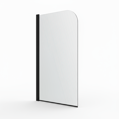 Hinged Radius Curved Matt Black Shower Bath Screen 1400x780mm