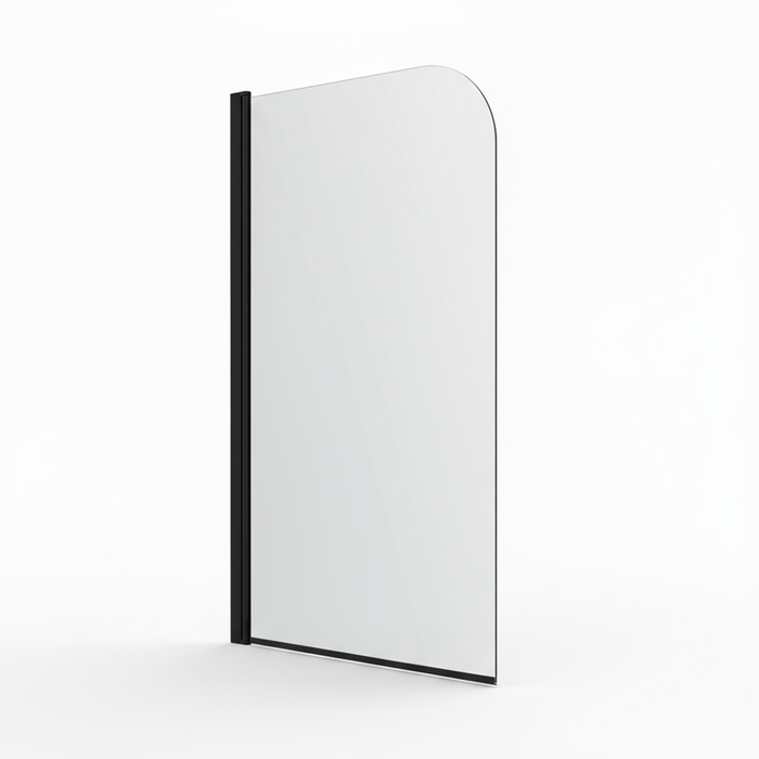 Hinged Radius Curved Matt Black Shower Bath Screen 1400 -780mm