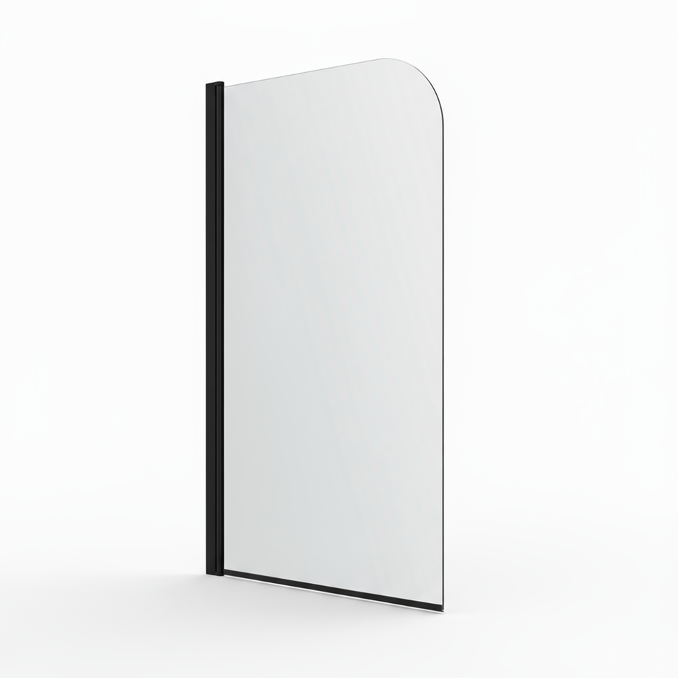 Hinged Radius Curved Matt Black Shower Bath Screen 1400 -780mm