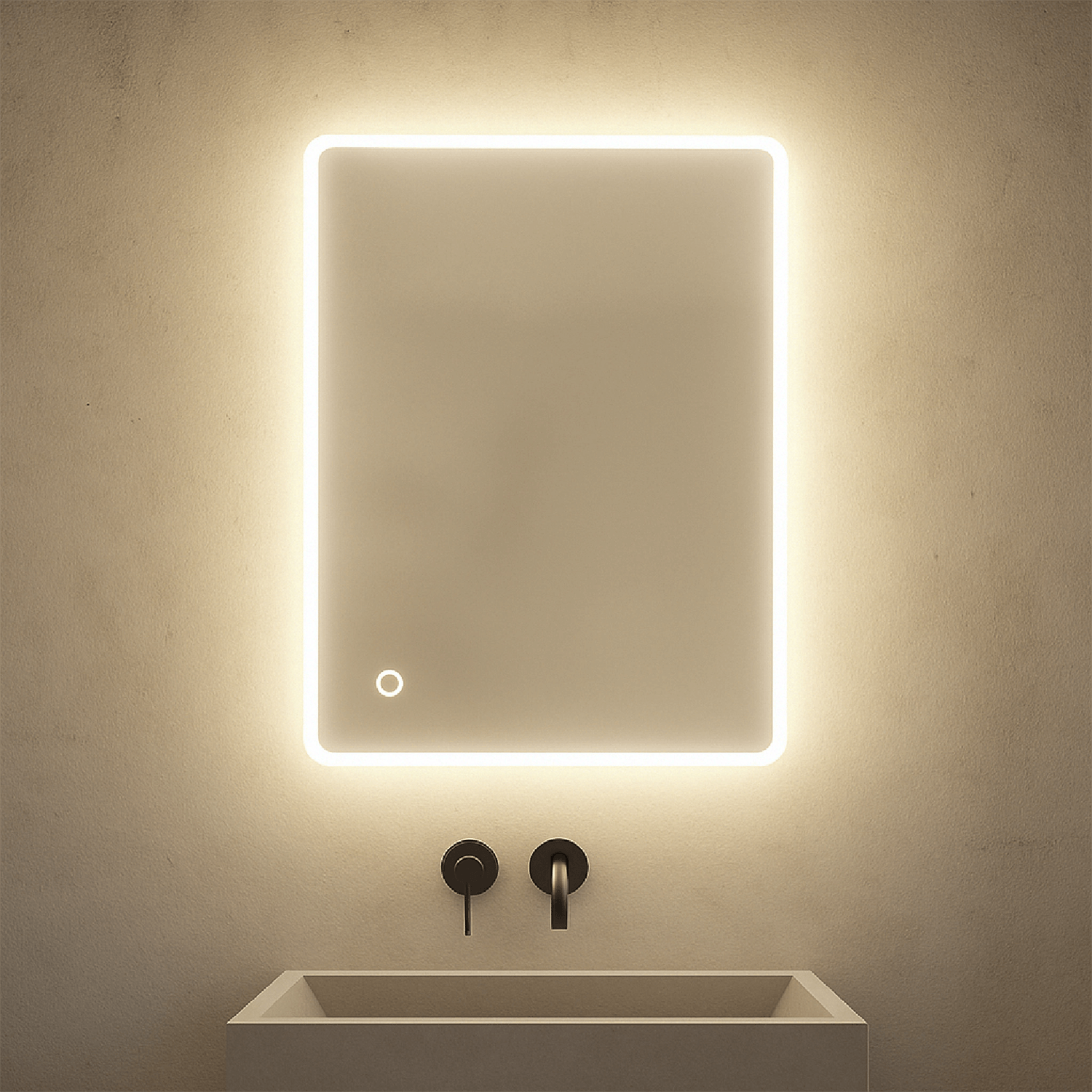Frameless LED Rectangular Bathroom Mirror 50×70cm with Touch Sensor & Demister