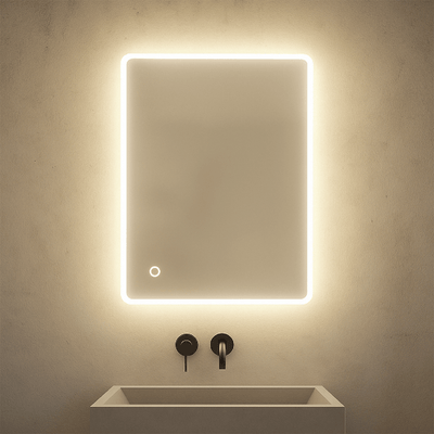 Frameless LED Rectangular Bathroom Mirror 50×70cm with Touch Sensor & Demister