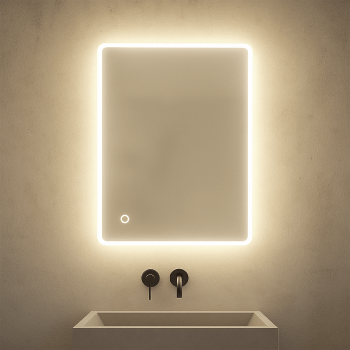 Frameless LED Rectangular Bathroom Mirror 50×70cm with Touch Sensor & Demister