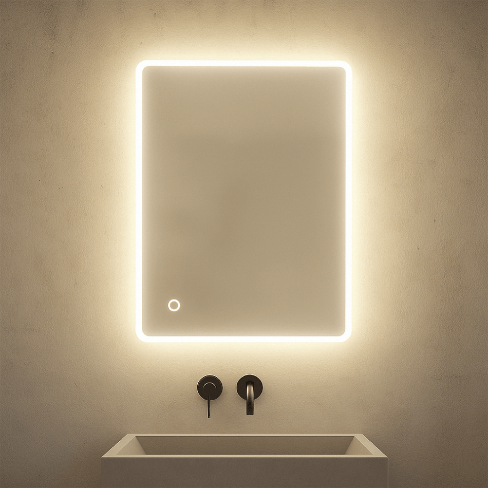 Frameless LED Rectangular Bathroom Mirror 50×70cm with Touch Sensor & Demister
