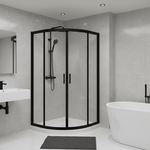 Matt Black Quadrant Shower Enclosure with Glass Doors & Stone Resin Tray