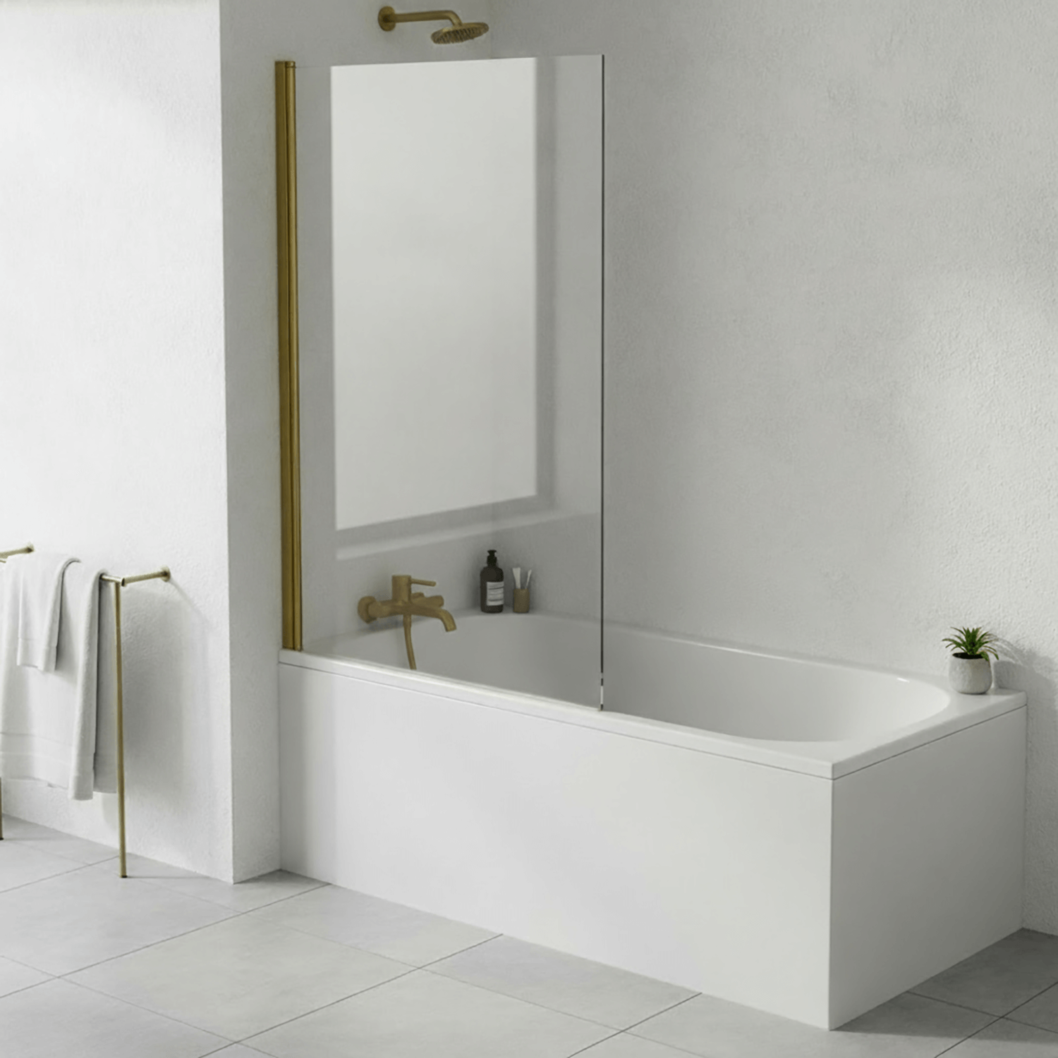 1700 -700 Bath with Hinged Straight Brushed Bass Shower Bath Screen 1400 -800mm