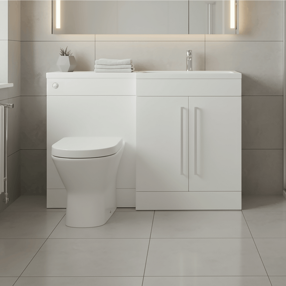 Gloss White (RH) Combination Basin WC Unit & Marbella BTW Toilet 1100mm Chrome Handles