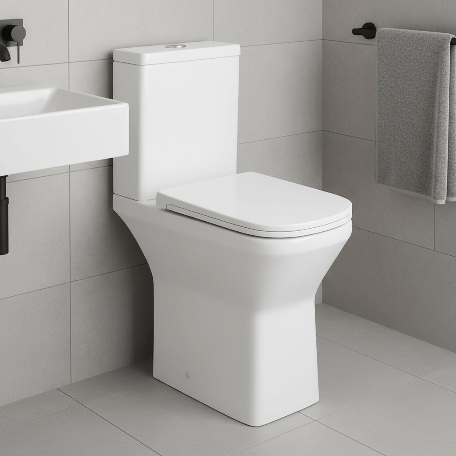 Elite Comfort Height Rimless Close Coupled Square Toilet With Slimline Seat