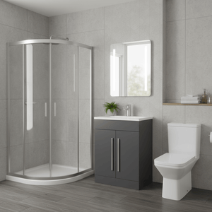 Chrome Quadrant Shower Enclosure Suite with Gloss White 600mm Vanity & Square Toilet