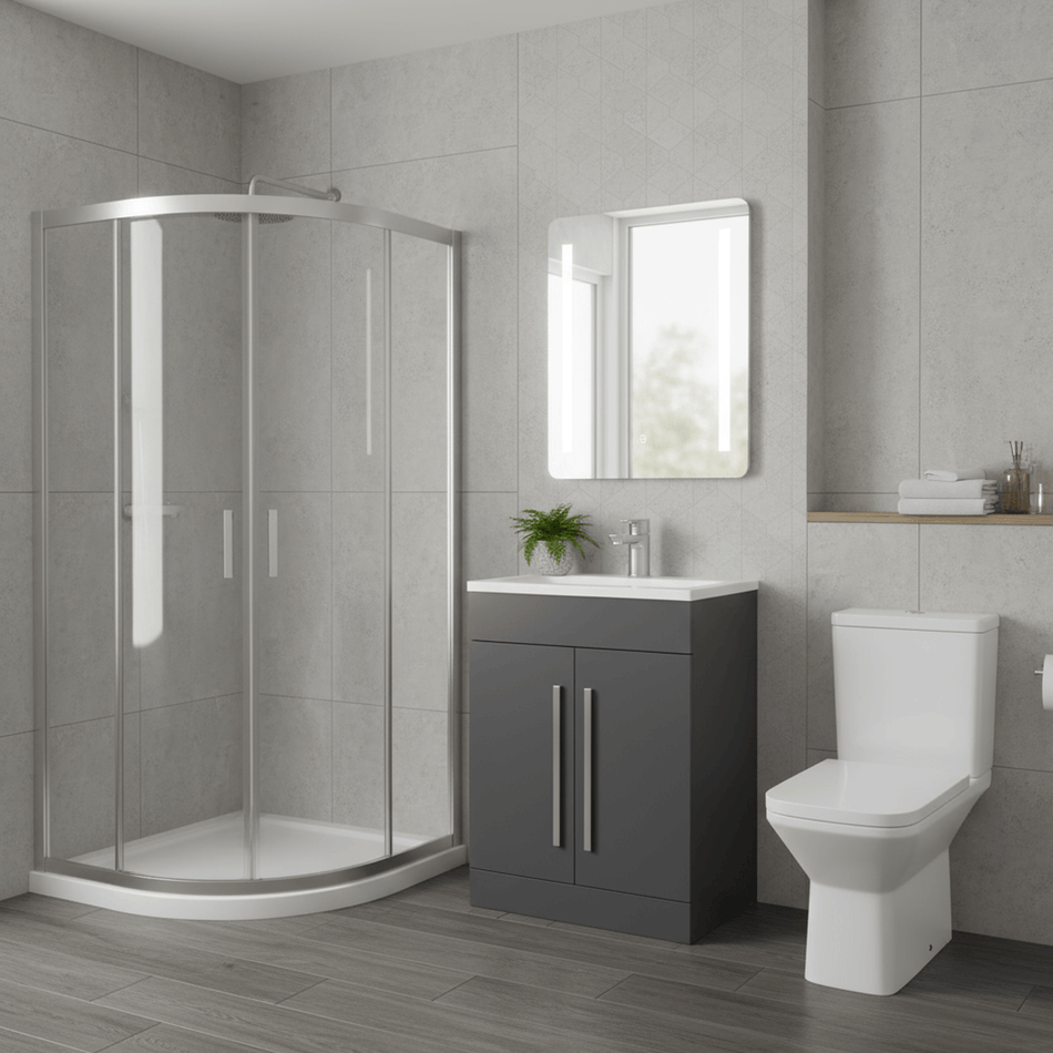 Chrome Quadrant Shower Enclosure Suite with Gloss White 600mm Vanity & Square Toilet