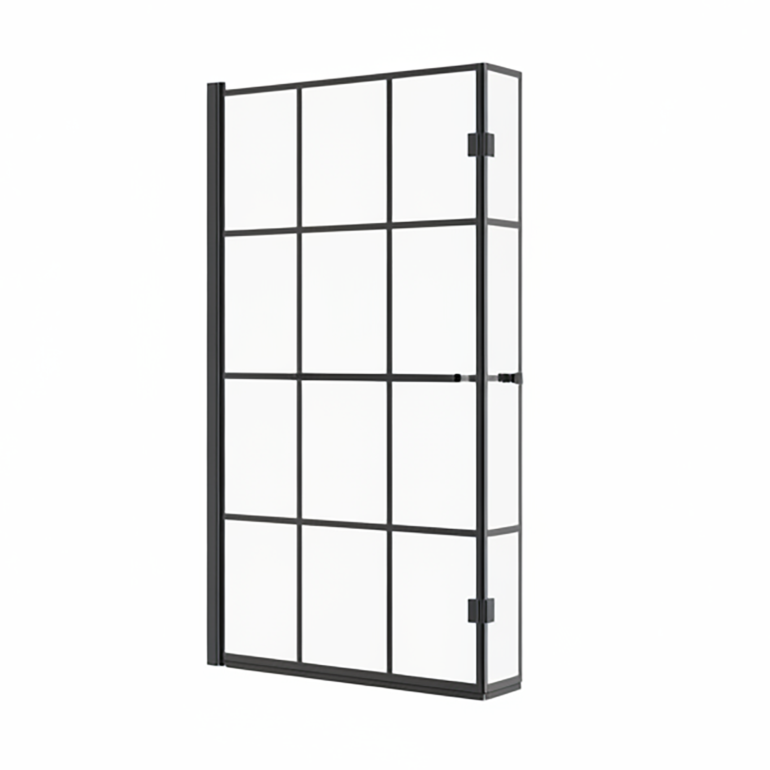 Matt Black L-Shaped Hinged Shower Bath Screen with Grid Frame