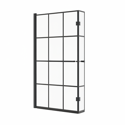 Matt Black L-Shaped Hinged Shower Bath Screen with Grid Frame