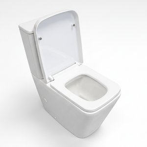 White toilet with open lid on a white background
