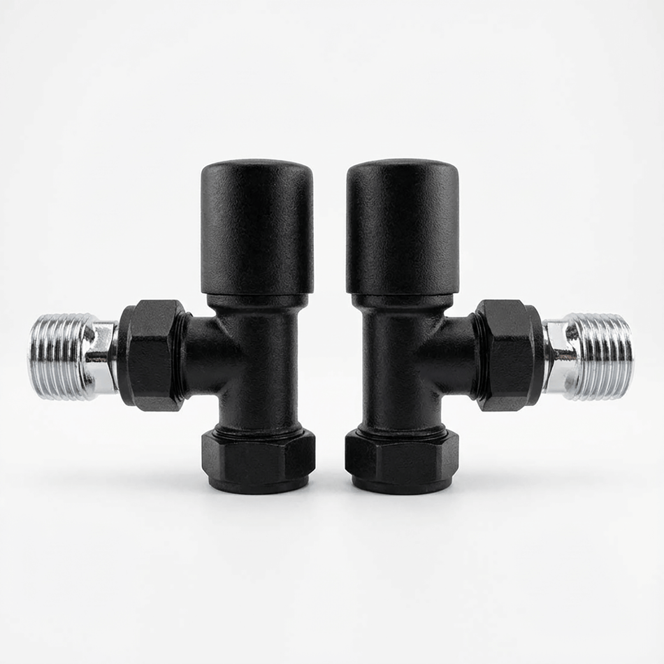 Angled Radiator Towel Valves Black (Pair)