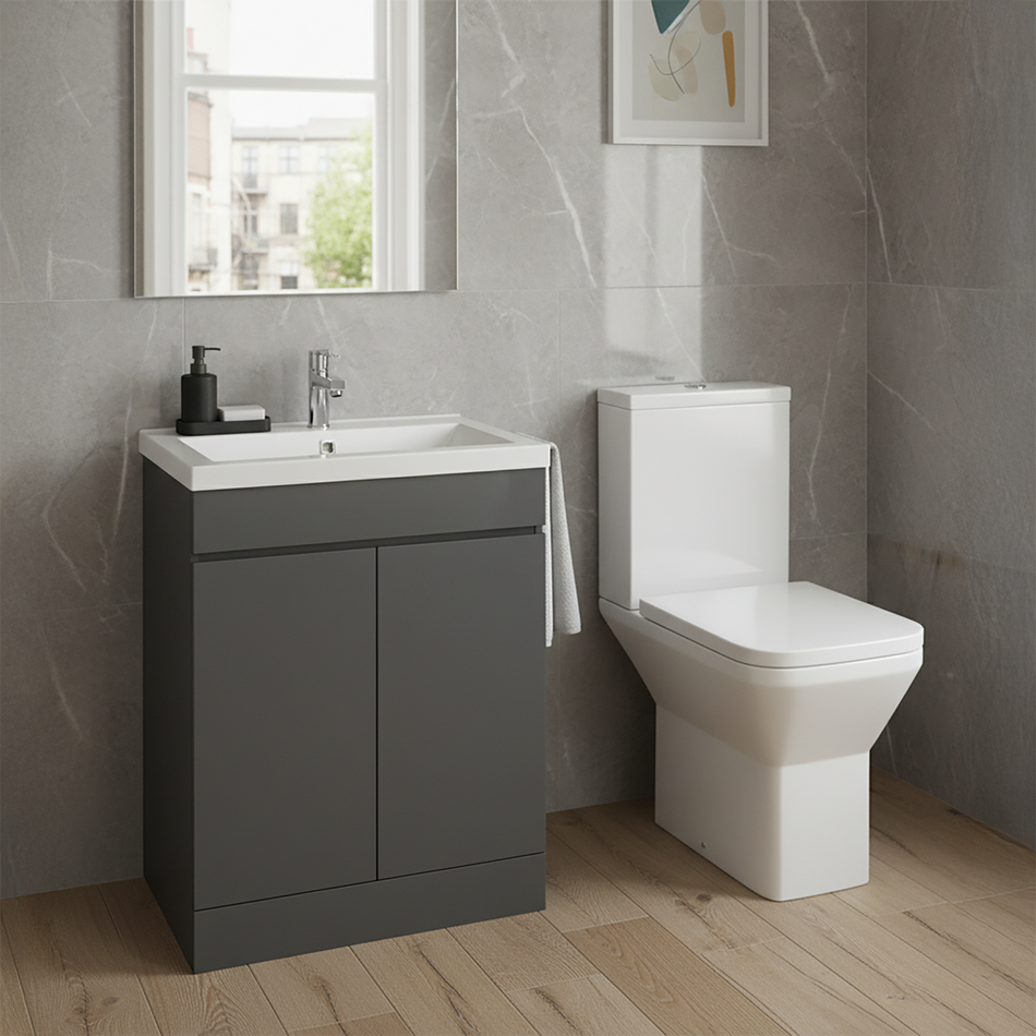 Elite Close Coupled Toilet & 500mm Grey Vanity