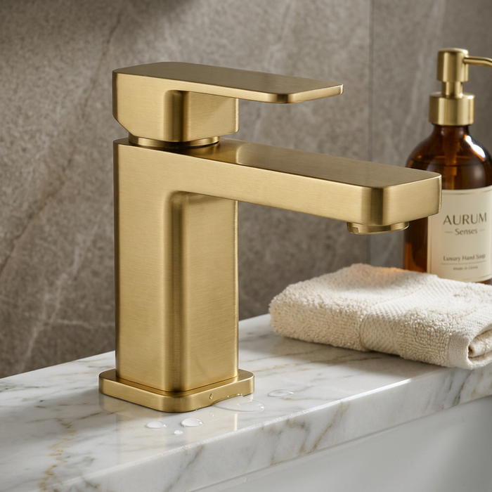 Brushed Brass Mono Basin Mixer Tap With Waste