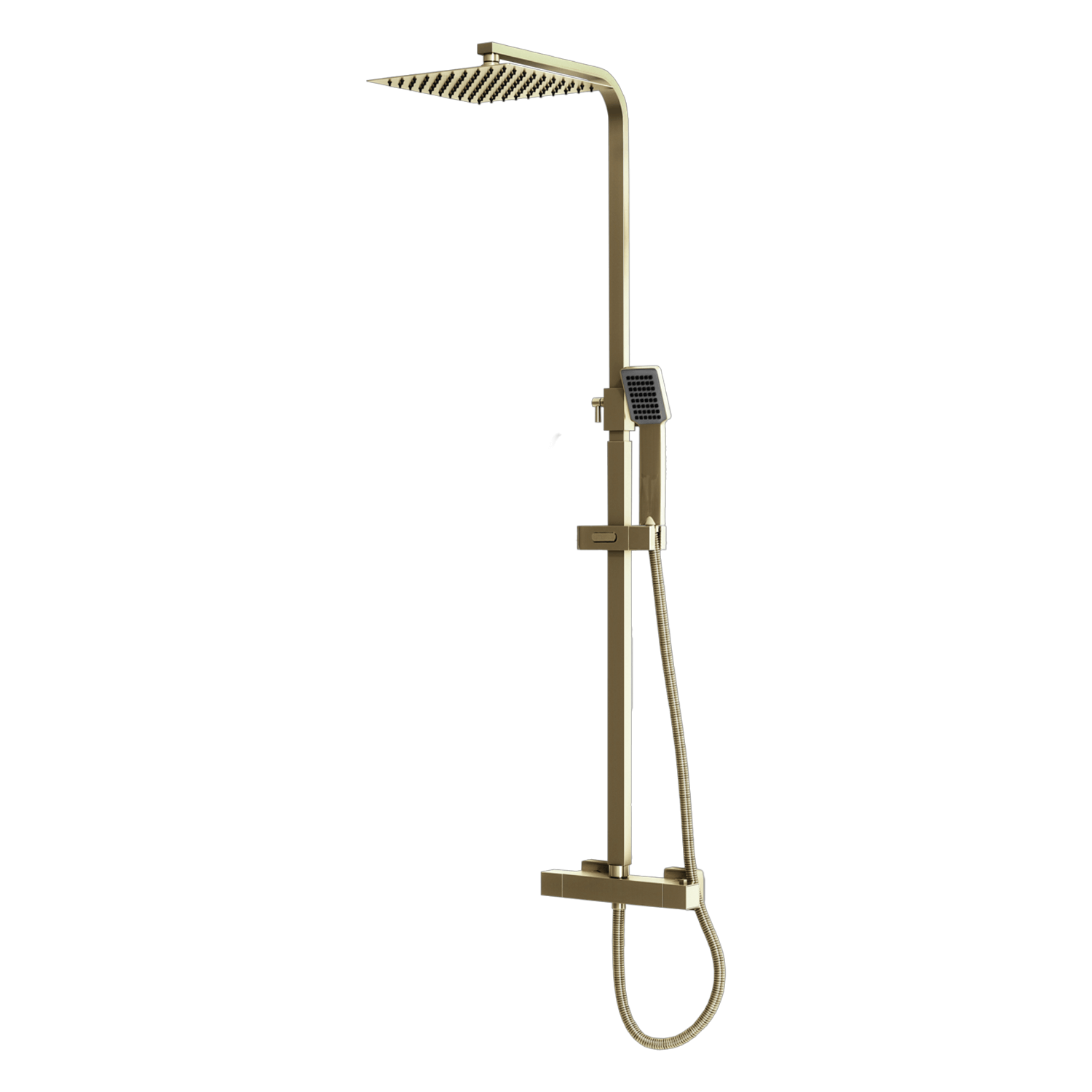 Thermostatic Exposed Shower Mixer Square Design, Brushed Brass